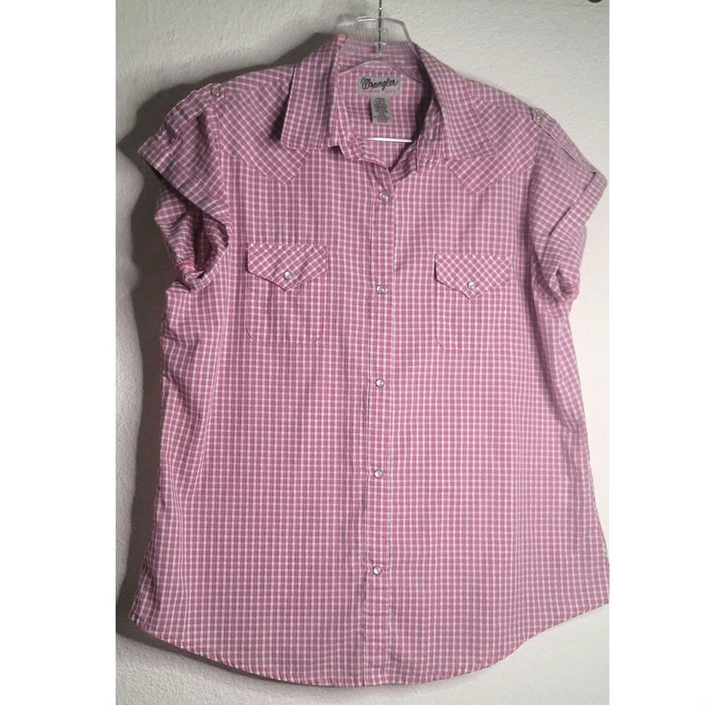 Wrangler Pink and White Plaid Western-style Short Sleeve Button-down Shirt Sz L